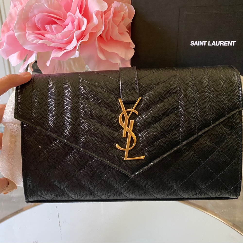 NEW SAINT LAURENT TRIQUILT MEDIUM CHAIN WALLET BLK - Picture 4 of 10